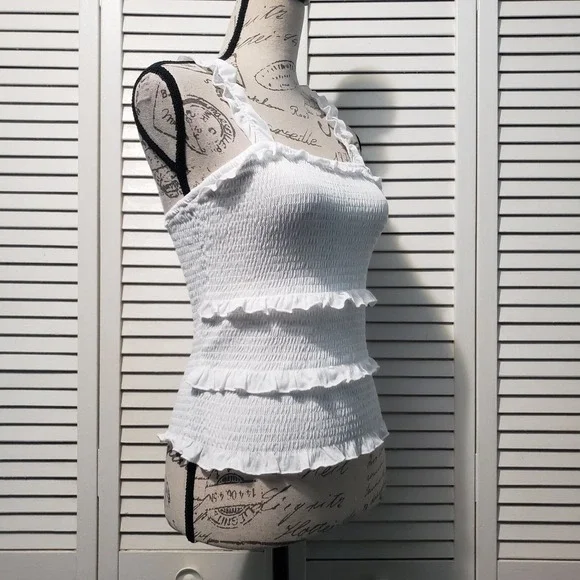 Crave Fame Smocked Tank Top Juniors/Women's Size Small White Stretch Ruffles - Picture 3 of 9